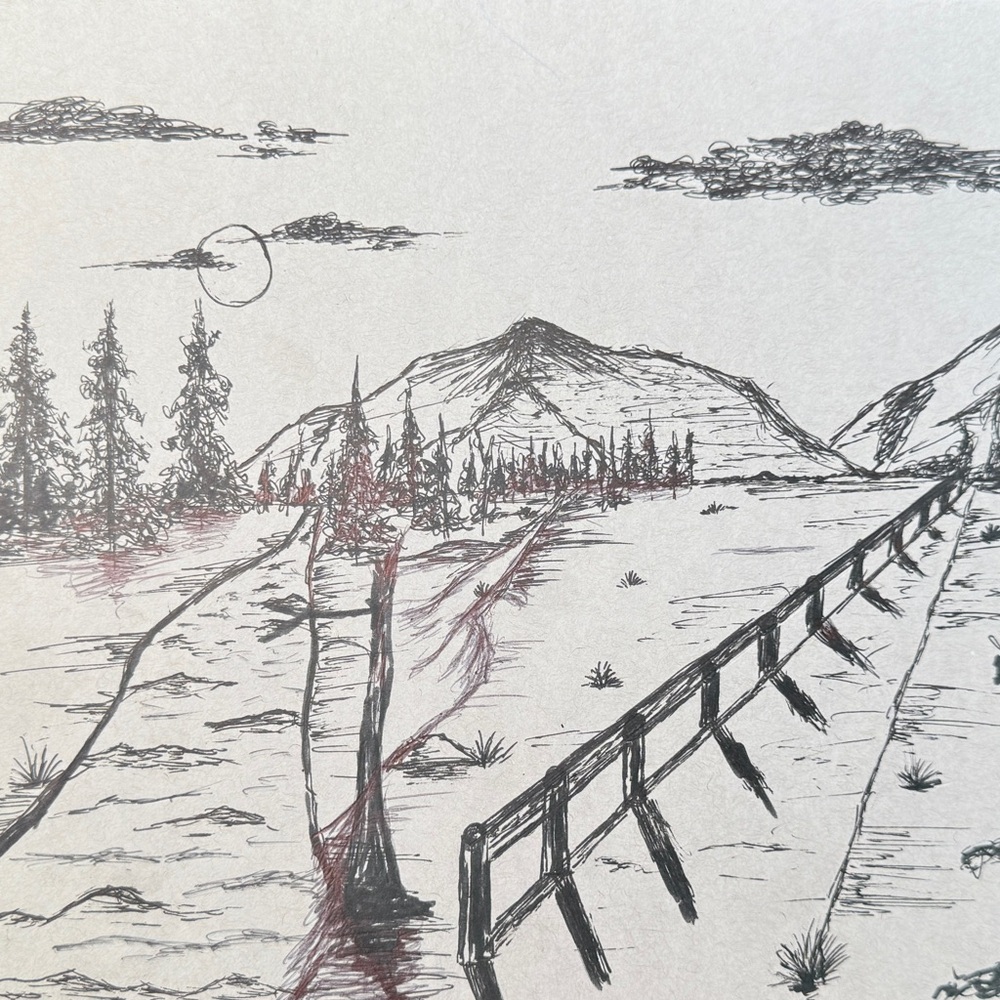 Double sided Mountain Landscape Art handmade charcoal